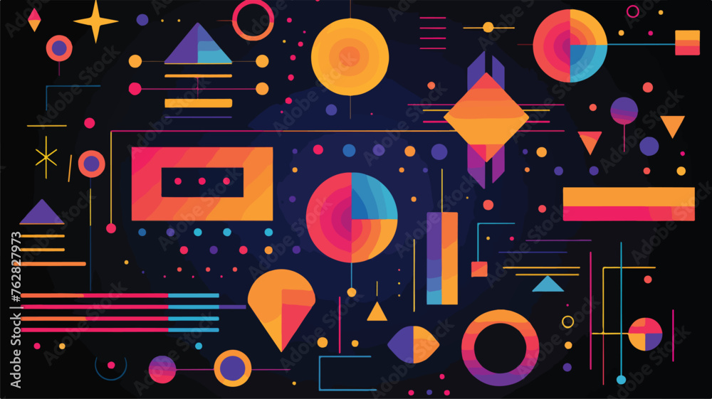 Flat abstract retro shapes background with geometric