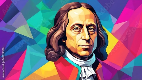 Blaise Pascal portrait colorful geometric shapes background. Digital painting. Vector illustration from Generative AI