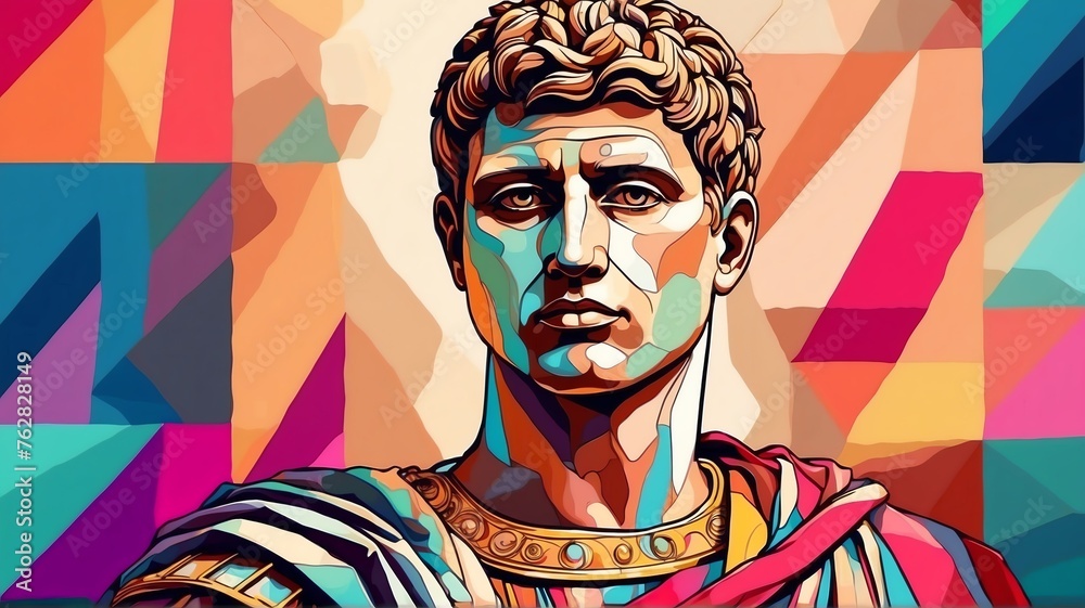 Emperor augustus octavian portrait colorful geometric shapes background ...