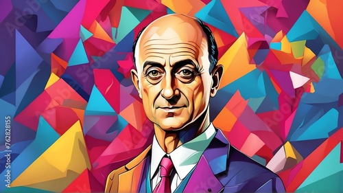 Enrico Fermi portrait colorful geometric shapes background. Digital painting. Vector illustration from Generative AI photo