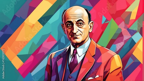Enrico Fermi portrait colorful geometric shapes background. Digital painting. Vector illustration from Generative AI photo