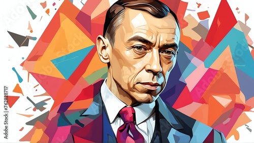 Sergei rachmaninoff portrait colorful geometric shapes background. Digital painting. Vector illustration from Generative AI photo
