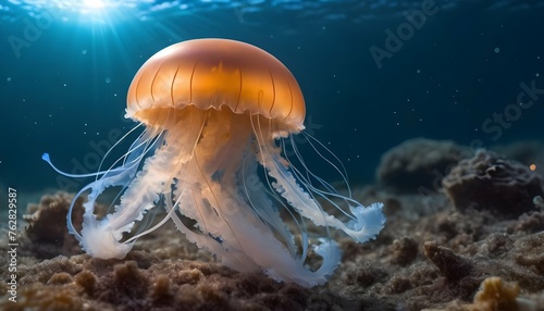 A Jellyfish In A Sea Of Twinkling Marine Life Upscaled 2