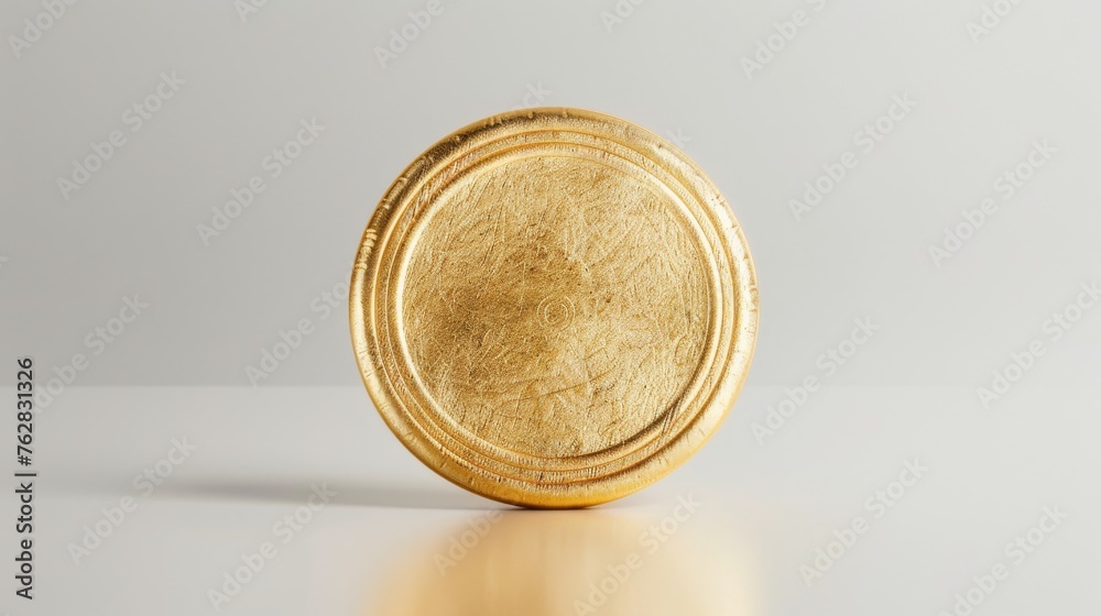 A distinguished golden seal, presented in isolation against a pure white background, symbolizing authenticity and excellence - obrazy, fototapety, plakaty 