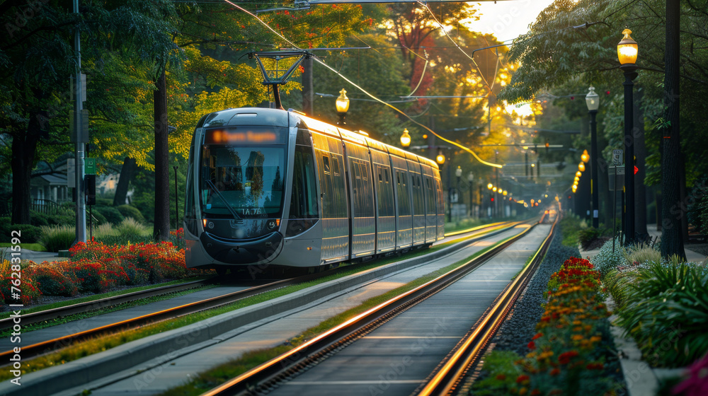 Naklejka premium Transport sustainability drives eco-conscious choices, championing public transit, carpooling, biking, and walking to minimize ecological impact.