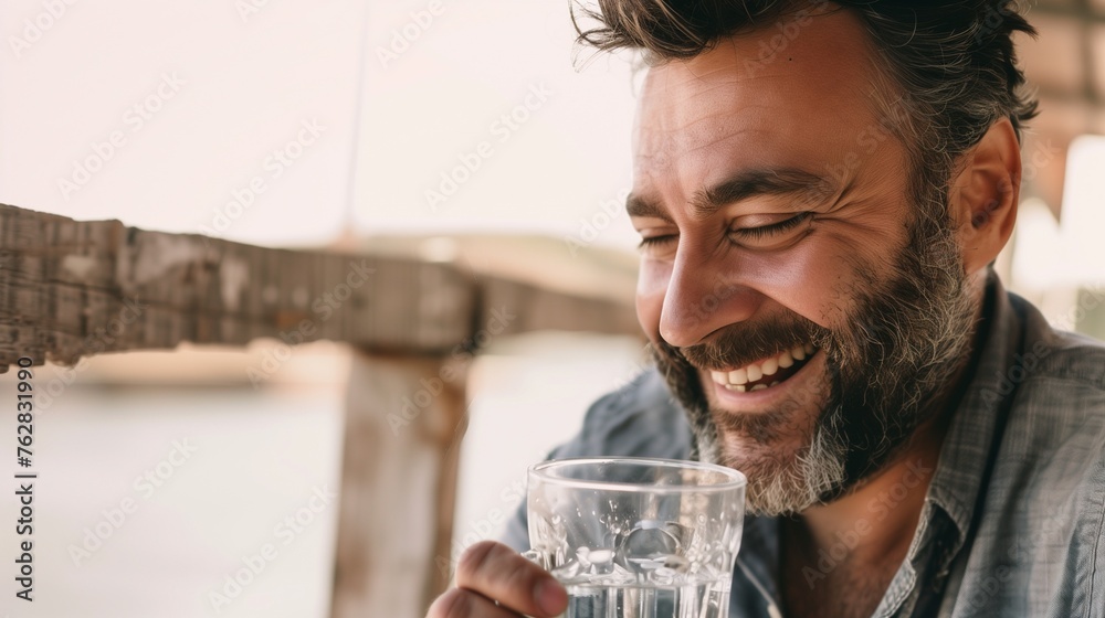 happy man drinking a glass of water with minimalist background happy man drinking a glass of water with minimalist background