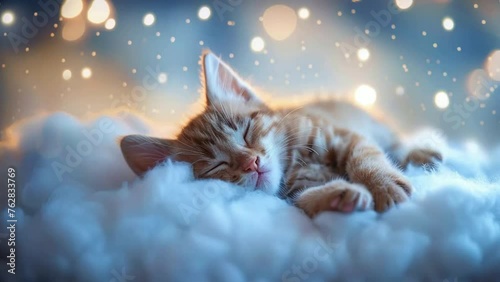 Lullaby For Babies video template orange kitten sleep on cloud photo