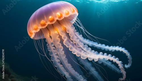 A Jellyfish With Tentacles That Sparkle In The Sea Upscaled 8 2