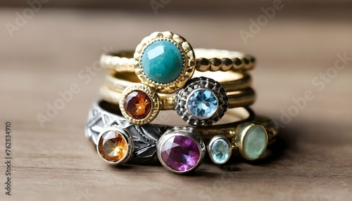 A Stack Of Bohemian Inspired Rings Featuring Color Upscaled 2