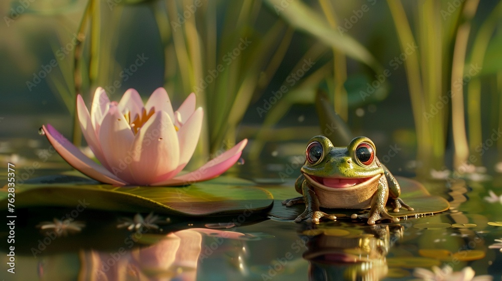 Bulgy-eyed cartoon frog on a lily pad Bulgy-eyed cartoon frog on a lily pad
