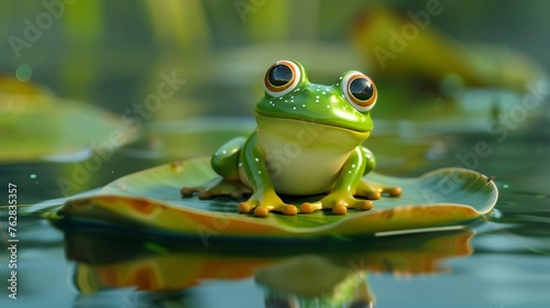 Bulgy-eyed cartoon frog on a lily pad © Thararat