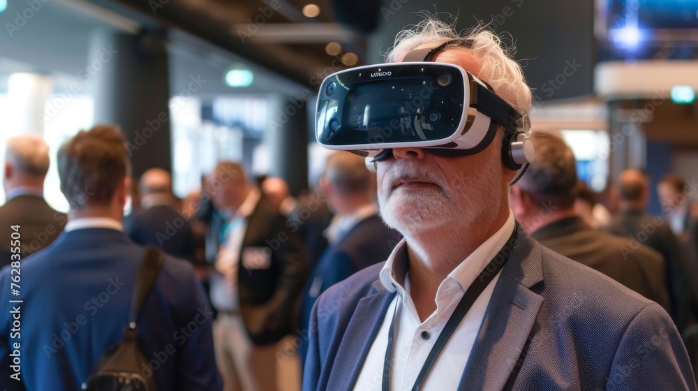 Businessman wearing VR glasses at a seminar Businessman wearing VR glasses at a seminar