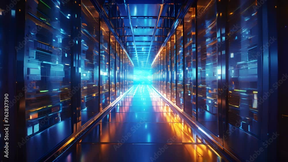 Vidéo Stock Corridor in Working Data Center Full of Rack Servers and ...