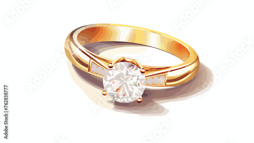 Golden engagement ring with a big shining diamond 