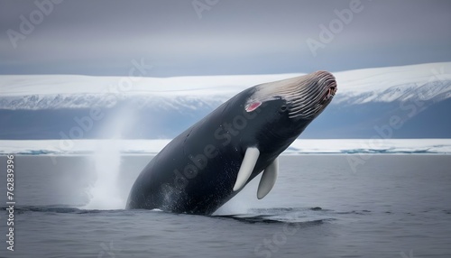 A Bowhead Whale Breaching Out Of The Water In A Ma Upscaled 2 photo