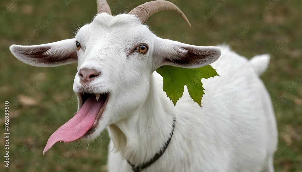 A Goat With Its Tongue Darting Out To Snatch A Lea Upscaled 4 - obrazy, fototapety, plakaty 