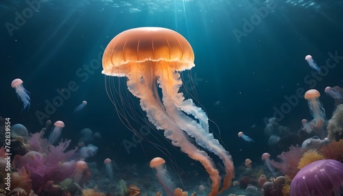 A Jellyfish In A Sea Of Sparkling Underwater Anima Upscaled 13