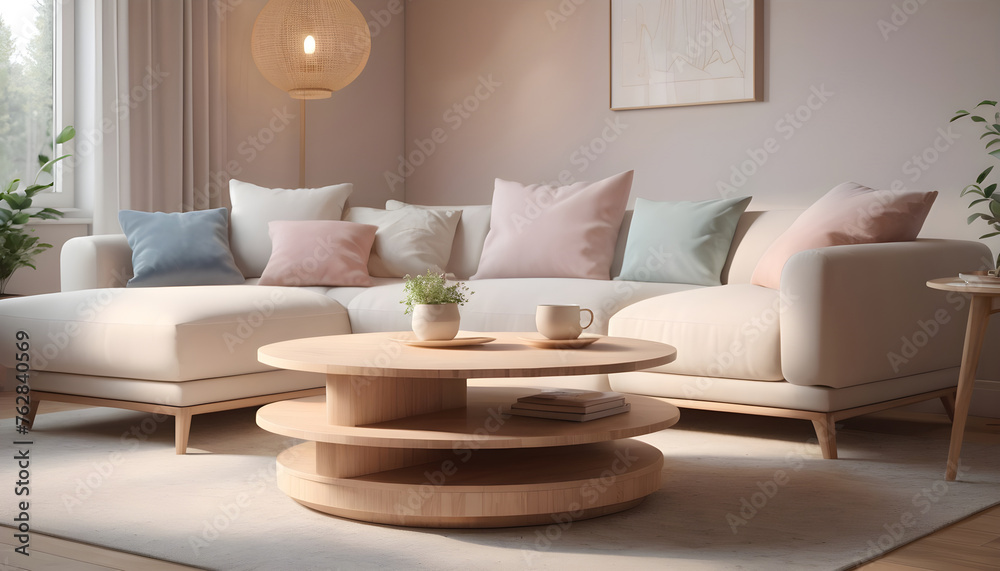 Round wood coffee table white sofa home interior design of modern living room 7 Round wood coffee table white sofa home interior design of modern living room 7