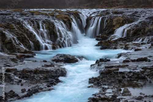 Famous Bruarfoss waterfall rapids in the south of Iceland