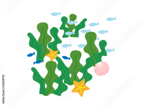 海藻の間を泳ぐ海の生き物達