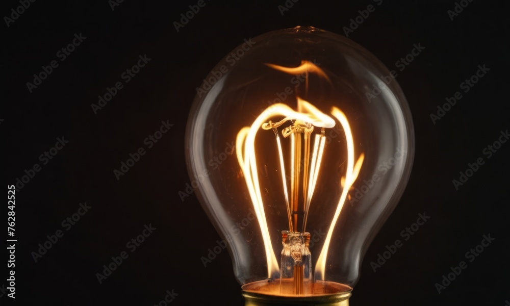 Closeup of burning light bulb with flames, isolated on black background Closeup of burning light bulb with flames, isolated on black background