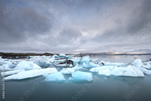 Famous Jokulsarlon glacial laggon lake with floating icebergs