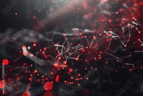 Futuristic red and black concept reticulum connecting dots and line particle Data technology molecule motion background black gray hi-tech beautiful 