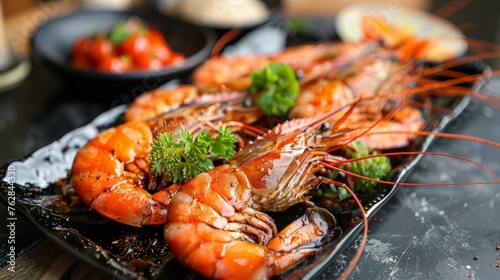 grilled river prawns or shrimps © chanidapa