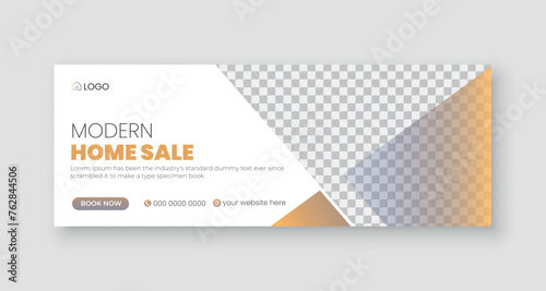 Real estate facebook cover design, modern home sale social media cover template, web banner, discount house sale banner.