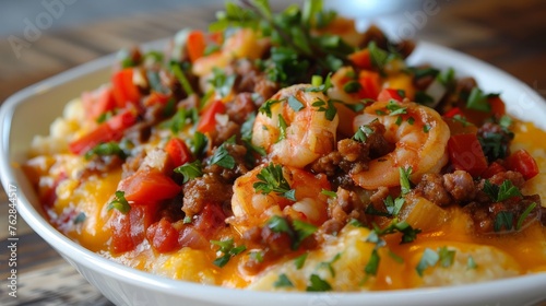Homemade Shrimp and Grits with Pork and Cheddar photo