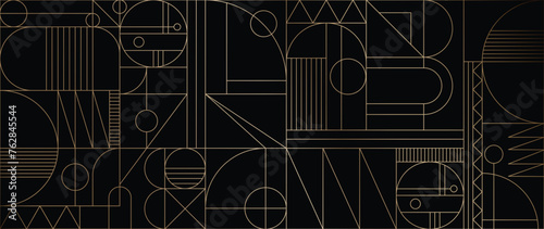 Luxury geometric gold line art and art deco background vector. Abstract geometric frame and elegant art nouveau with delicate. Illustration design for invitation, banner, vip, interior, decoration.