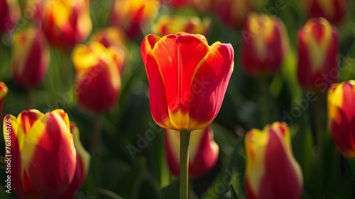 Bright Red Tulip Close-up in Sunlight