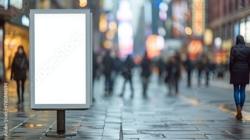 Vertical advertising stand mockup with blank street billboard and urban city background on street