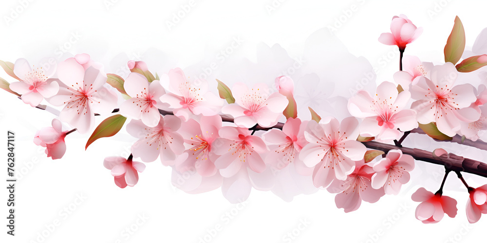 decorative water color pink flower branch with botanical blooms background