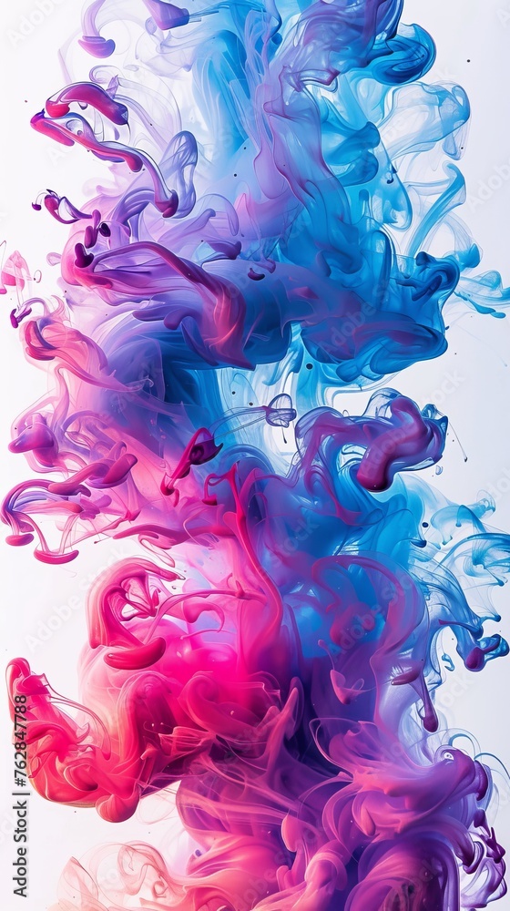 The image is a colorful explosion of smoke, with pink, blue The image is a colorful explosion of smoke, with pink, blue