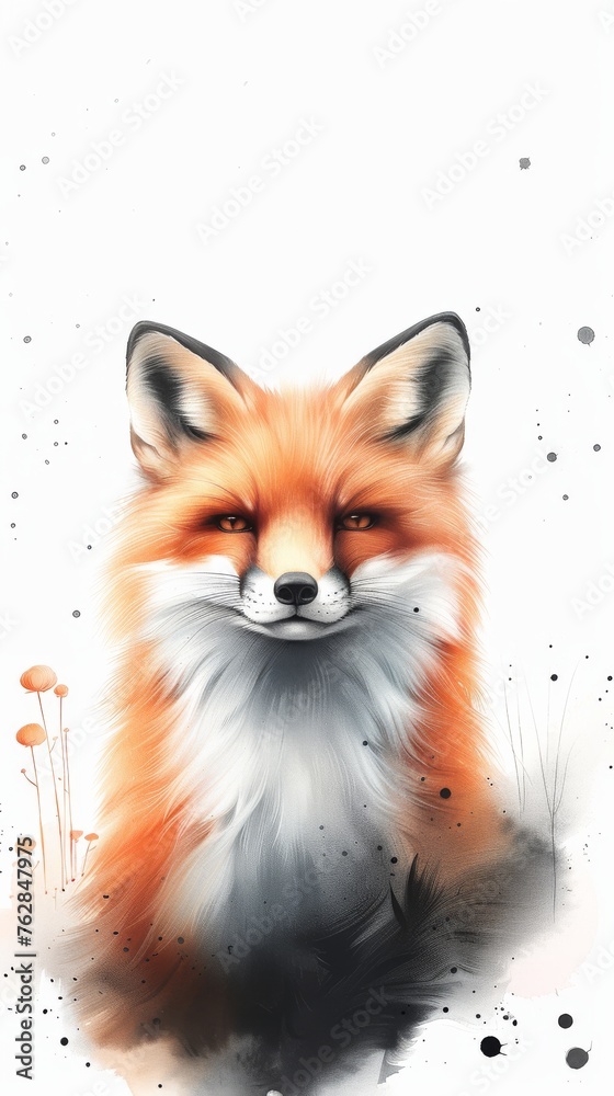 Fototapeta premium A fox is painted on a white background with a splash of color