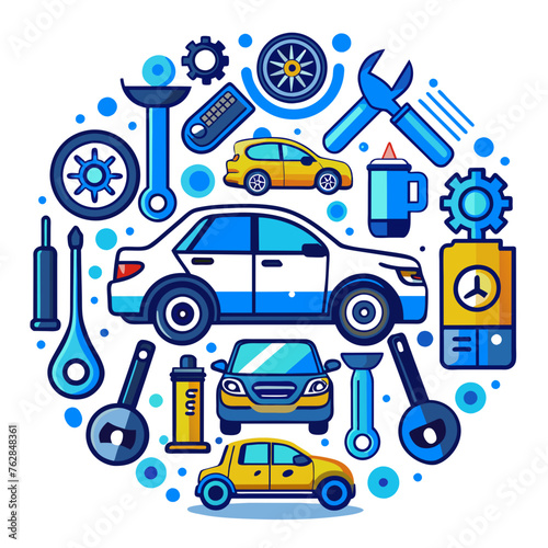 Car service icon set with black stroke and white background. Auto service, car repair icon set. Car service and garage.