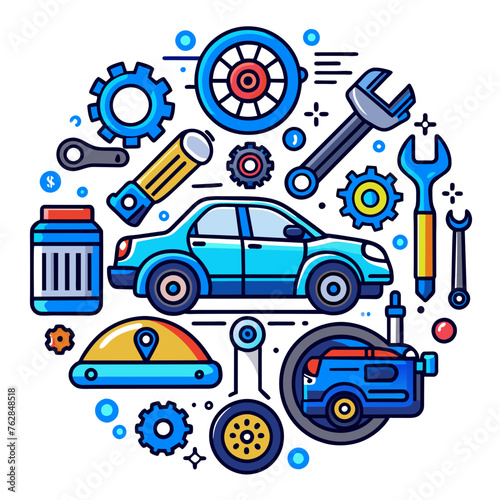 Car service icon set with black stroke and white background. Auto service, car repair icon set. Car service and garage.