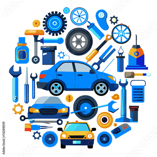 Car service icon set with black stroke and white background. Auto service, car repair icon set. Car service and garage.