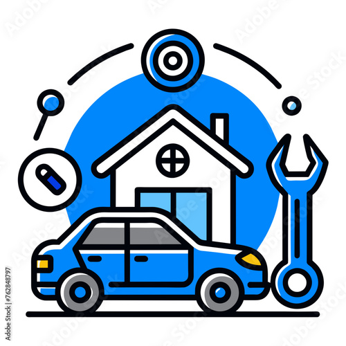 Car service icon set with black stroke and white background. Auto service, car repair icon set. Car service and garage.