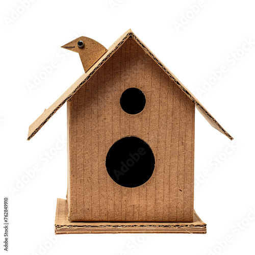 Cardboard Birdhouse, transparent background, isolated image, generative AI
