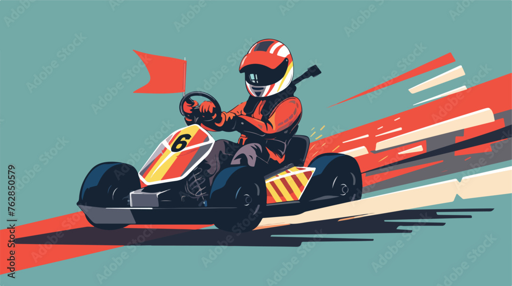 Kart racing winner champion flat vector illustration - obrazy, fototapety, plakaty 