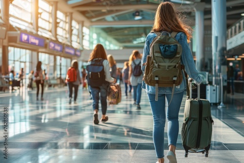 People moving around the airport, summer vacation, summer travel trip