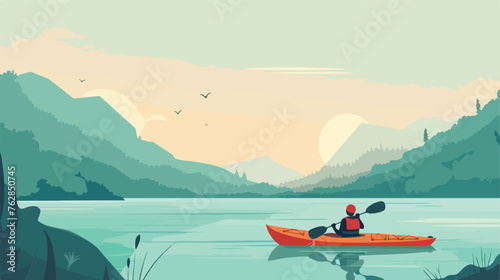 Kayaking adventure scenery background flat cartoon