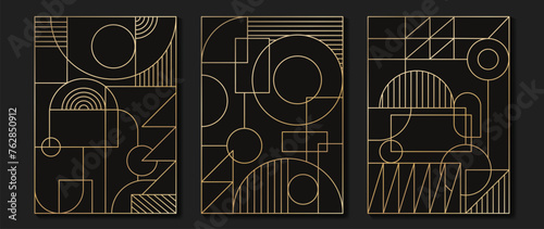 Luxury invitation card background vector. Elegant classic antique design, gold lines gradient on dark background. Premium design illustration for gala card, grand opening, art deco.