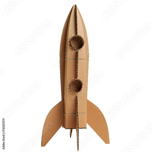 Cardboard Rocket, transparent background, isolated image, generative AI