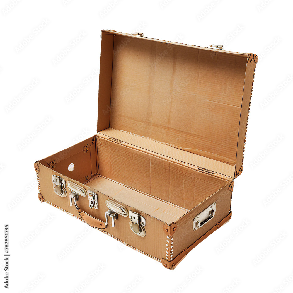Cardboard Suitcase, transparent background, isolated image, generative AI