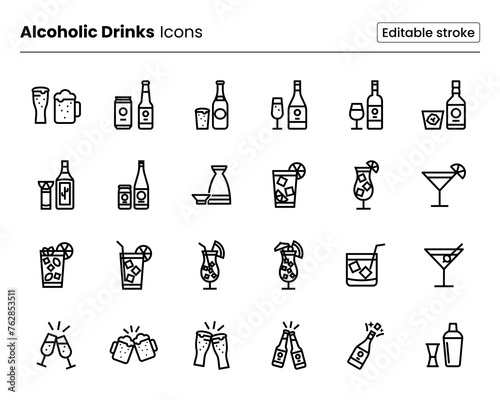Alcoholic Drinks Icon Set	