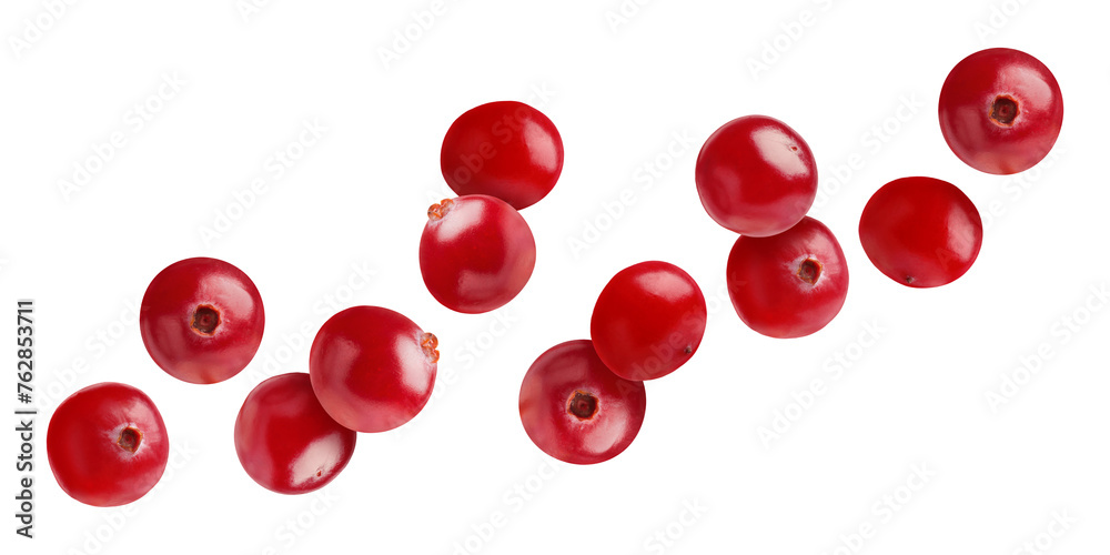 Fresh red cranberries flying on white background Fresh red cranberries flying on white background