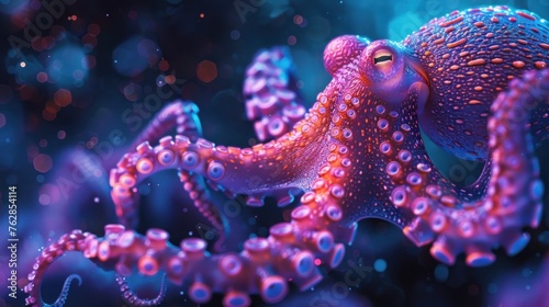 Octopus swimming in the sea surrounded by colorful underwater life